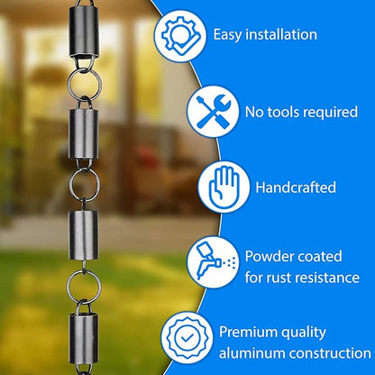 RainChains Pacific Channel Rain Chain 8.5ft Black Aluminum Rain Chains for Gutters Decorative Chain.
