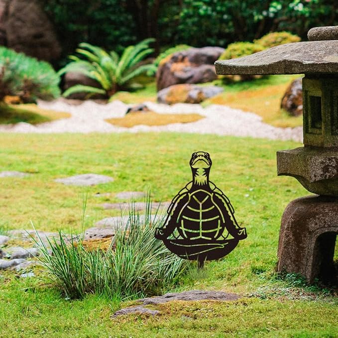WADORN Meditation Turtle Metal Decorative Garden Stakes, Black Sea Turtle Meditating Outdoor Statues Silhouette Turtles Yoga Lover Gifts Stakes Ornaments for Yard Art Garden Patio Backyard Lawn Decor