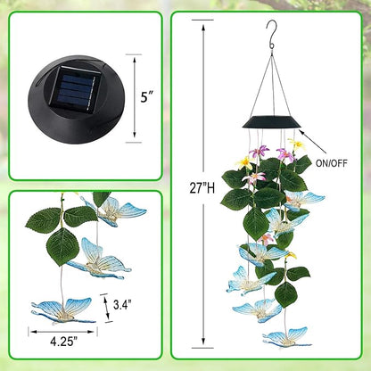 Butterfly Solar Wind Chimes Outside,Color Changing Solar Lights Dangler Mobiles for Outdoor,Hanging Decoraition for Patio,Porch,Yard,Gifts for Women