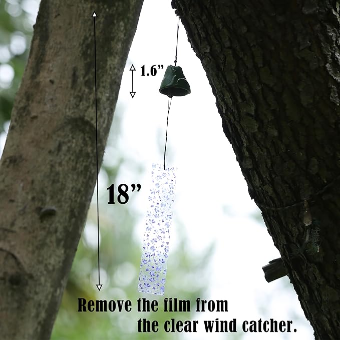 Japanese Wind Chime Cast-Iron Outdoor Ornament for Garden, Patio & Balcony, Hanging Metal Wind-Bell Decoration Gift, Blessing Pendant Windchimes & PVC Wind-Catcher, Green Frog