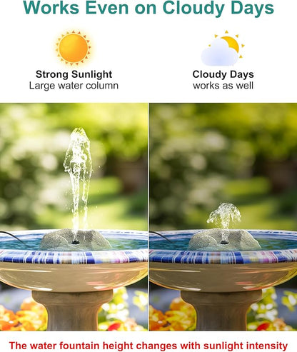 Solar Fountain for Bird Bath with Dry Run Protection Solar Powered Bird Bath Pump with 10 Nozzles,Resin Granite Rock Bird Fountain for Outdoor Water Features,Ponds,Can Cloudy Day Use（White）