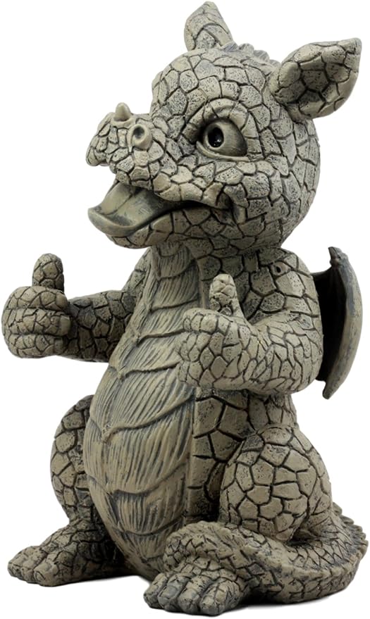 Ebros Whimsical Good Job Thumbs Up Dragon Garden Statue Faux Stone Resin Finish 10" H Dungeons and Dragons Mythical Fantasy Sculpture Guest Greeter Home Decor