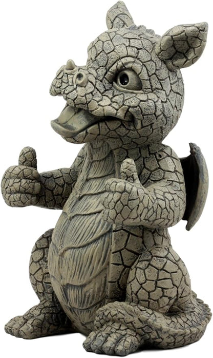 Ebros Whimsical Good Job Thumbs Up Dragon Garden Statue Faux Stone Resin Finish 10" H Dungeons and Dragons Mythical Fantasy Sculpture Guest Greeter Home Decor