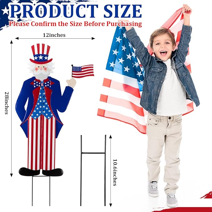 Veterans Day Yard Signs Uncle Sam Garden Stakes, 35"H Metal Patriotic 4th of July Yard Decorations Outdoor, Independence Day Lawn Decorations, Memorial Day Yard Stakes for USA Patio Porch Decor