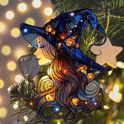 Beautiful Witch Acrylic Suncatcher Stained Glass Effect Window Car Hanging Christmas Ornament Indoor Outdoor Decor Garden Sun Catcher Panel for Wicca Lover for Women Mom Grandma