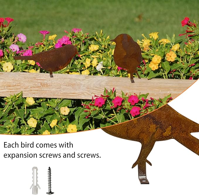 Rusty Bird Silhouette with Rusty Patina Birds Decoration Lifelike Metal Birds Garden Ornaments Silhouette Simulation Bird Figurine Rustic Outdoor Patio Yard Adornment (Silhouette)