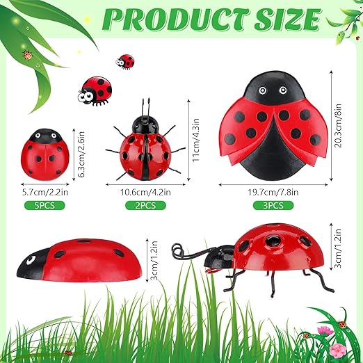 Hollowfly 10 Pcs Ladybugs Stones Decor for Outside Metal Ladybugs Art Lawn Ornaments 3 Size Lively Ladybug Holiday Yard Decorations Ladybug Gifts Mom Gifts Lady Bugs Yard Decorations