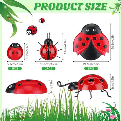 Hollowfly 10 Pcs Ladybugs Stones Decor for Outside Metal Ladybugs Art Lawn Ornaments 3 Size Lively Ladybug Holiday Yard Decorations Ladybug Gifts Mom Gifts Lady Bugs Yard Decorations
