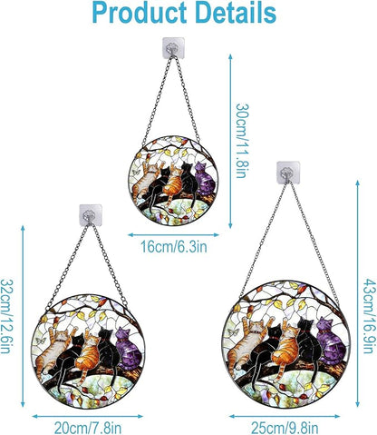 Stained Glass Window Hanging - 5 Happy Kittens on a Branch Suncatcher for Window Doors Home Decoration and Christmas, Mother's Day Birthday Gifts for Women Men Mom 9.8 * 9.8 inch