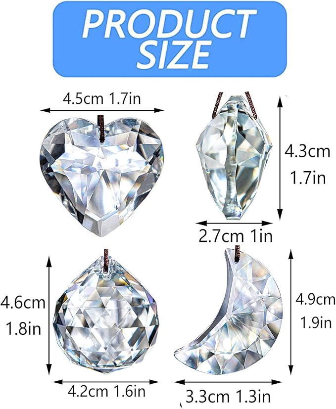 H&D HYALINE & DORA Clear Suncatcher Crystal Prism Ball Heart Moon Window Decor Ornament,Hanging Crystals Prisms for Car Garden,Pack of 3