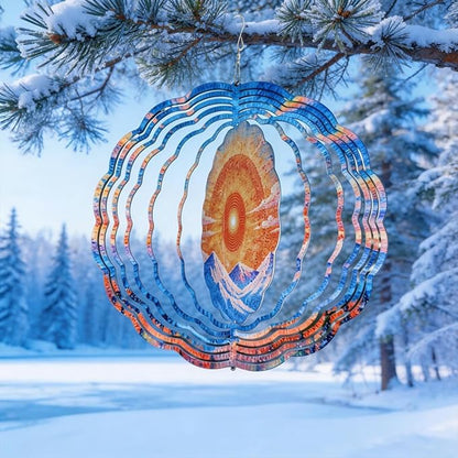 10x10 Sunrise Mountain Forest Spinning Wind Chime Pointillist Sun Snow Peak Crystal Chimes Outdoor Garden Wind Spinner Mother's Day Housewarming Gift