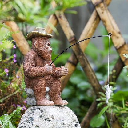Bigfoot Statue - Bigfoot Fishing Resin Figures 7.2 Inches, Sasquatch Gifts. Bigfoot Decoration is Suitable for Outdoor and Indoor Decor. Garden Bigfoot Decor Father's Day
