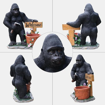 Gorilla Resin Garden Statue Planter, Waterproof Outdoor Yard Lawn Decor Flower Pot, Front Porch Ornament Housewarming Gift(Standing Gorilla)