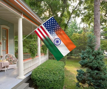 Indian American Combination Flag 6X10FT, US India Flags,Both Sides Printed, Men Women Banner,Vibrant Colors, Double Stitched with 2 Brass Grommets, Bar Garden Street Decoration, GYM, Office Decor,Indoor Outdoor Use,Gifts. (US-IN-Z, 5x8ft)
