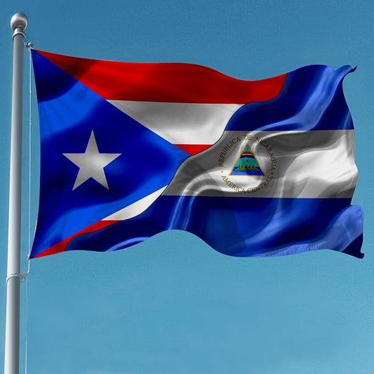 Puerto Rican Puerto Rico And Nicaraguan Nicaragua Flag 3x5 Ft Double-Sided Printed Indoor/Outdoor Polyester Fabric Decorative Banner With 2 Brass Grommets 3x5 Foot National Flags For Outside
