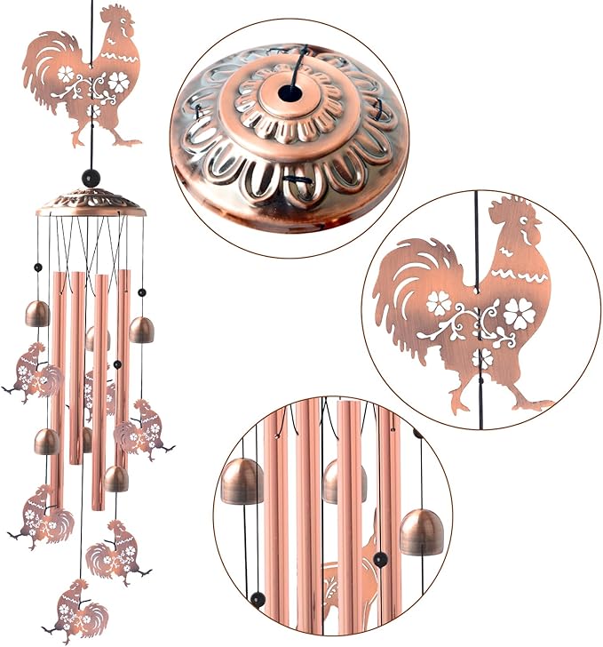 for Women,Chicken Wind Chimes Outdoor Birthday Gifts for Men/Mom/Grandma Rooster Metal WindChimes Outside/Indoors, Lawn, Patio, Garden Decor, Yard Decorations