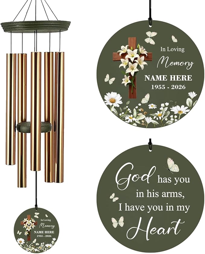 Personalized Wind Chimes, 36inch Custom Sympathy Words for Loss of Loved Dad/Mom, Daisy Memorial Gifts Keepsake, Decorative Wind Chime Outdoor Decor (Produced in USA)