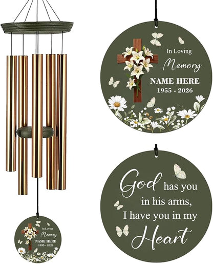 Personalized Wind Chimes, 36inch Custom Sympathy Words for Loss of Loved Dad/Mom, Daisy Memorial Gifts Keepsake, Decorative Wind Chime Outdoor Decor (Produced in USA)