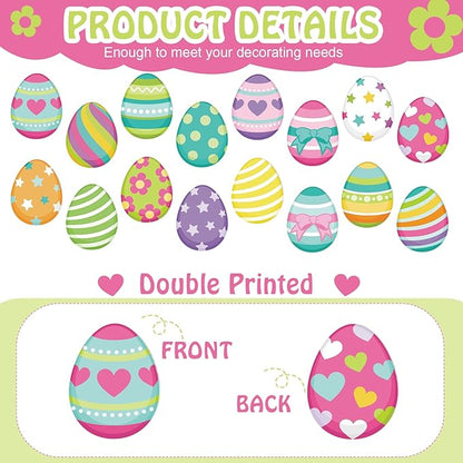 Ferraycle 16 Pcs Easter Decorations Outdoor Easter Eggs Hanging Yard Signs 7.9 Inch Large Colorful Egg Shaped Double Sided Plastic Slices Ornaments for Tree Porch Yard Outside Party Decor(Vibrant Egg)