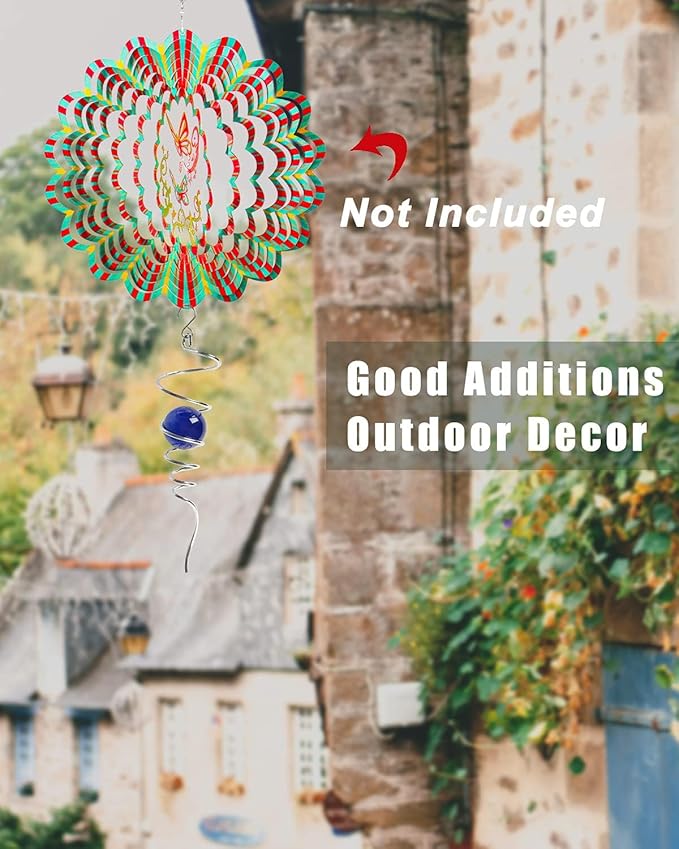Gazing Ball Spiral Tail 13 Inch Stainless Steel with Hanging 360° Swivel Hook, Dark Blue Crystal Glass Orb Captivating Visual Illusion Wind Spinner Spinning Garden Yard Patio Spinfinity Decor Gift
