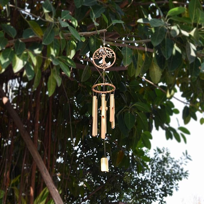 XINRUI Bamboo Wind Chimes, Tree of Life Wooden Wind Chime Kit Natural Decor Music Soothing Wind Bell Hanger Wind Chime Tubes Clearance Gifts for Garden, Outdoor, Outside, Patio and Home(34.5 inches)
