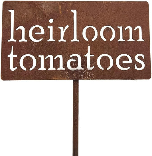 Classic Metal Garden Markers 19 Inches Tall (heirloom tomatoes, Naturally Rusted)