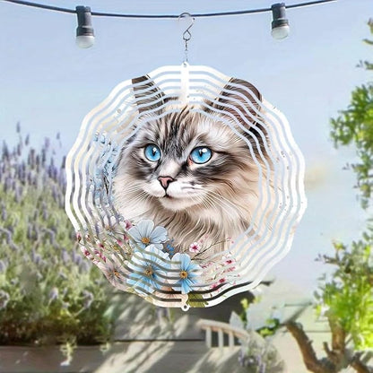 10 Inch Cat Wind Spinner, 3D Metal Animal Hanging Kinetic Wind Rustproof Sculpture Gift for Garden Yard Art Balcony Window Porch Lawn Farm Decor