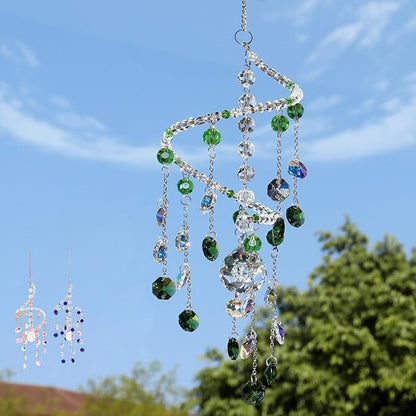 Geili Crystal Suncatchers for Windows Hanging,Spiral Crystal Sun Catchers Indoor Window,Boho Hanging Crystals for Decoration,Healing Wind Chimes Suncatcher Rainbow Maker for Outside(Green)