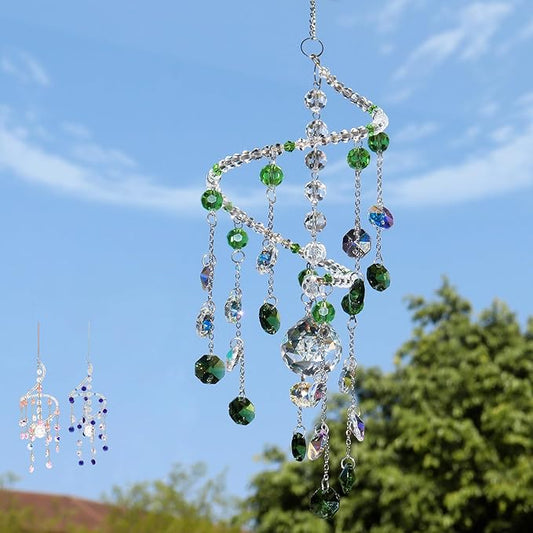 Geili Crystal Suncatchers for Windows Hanging,Spiral Crystal Sun Catchers Indoor Window,Boho Hanging Crystals for Decoration,Healing Wind Chimes Suncatcher Rainbow Maker for Outside(Green)