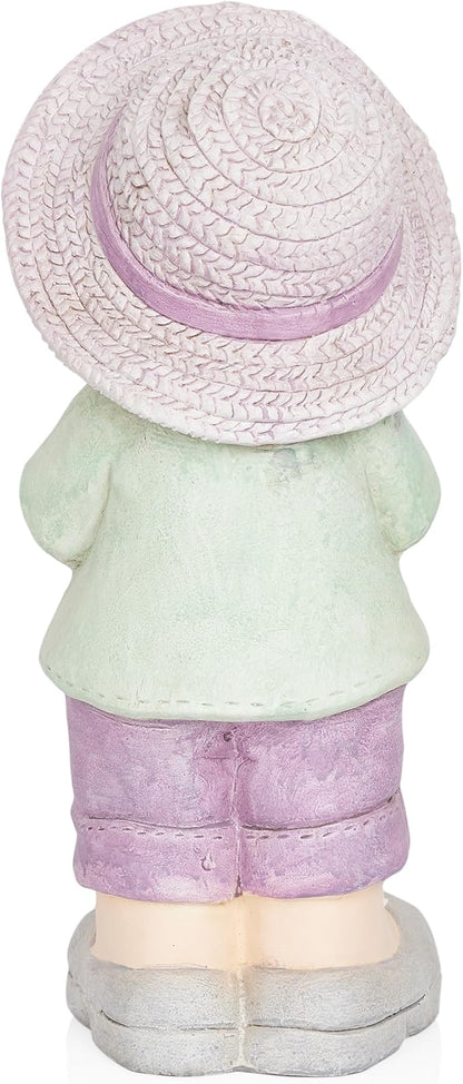 Alpine Corporation QWR1458 Outdoor Little Boy with Flowers Garden Statue, Playful Child Statue for Yard, 16" H, Purple