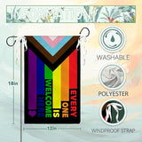 Progress Pride Rainbow Garden Flag Every One Is Welcome Here Yard Flag LGBTQ Gay Lesbian Bisexual Non Binary Transgender House Flag All Inlcusive Vivid Color Garden Flags 12x18 Inch