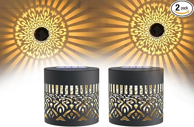 2PCS Decorative Solar Mandala Lights, Metal Solar Powered Outdoor Deck Step Wall Lights, Mandala Theme Waterproof Fence Light for Garden Post Patio Backyard Yard Decor