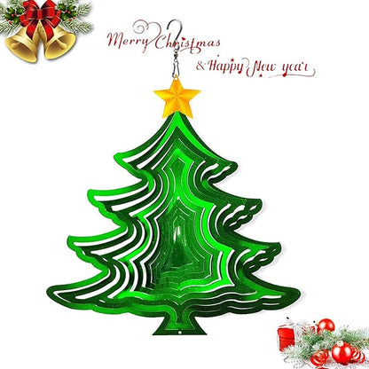 FONMY Wind Spinner 3D Stainless Steel Christmas Decoration Garden Decoration Indoor Outdoor Hanging Ornament Worth Gift 12inch Christmas Tree Metal Wind Spinners