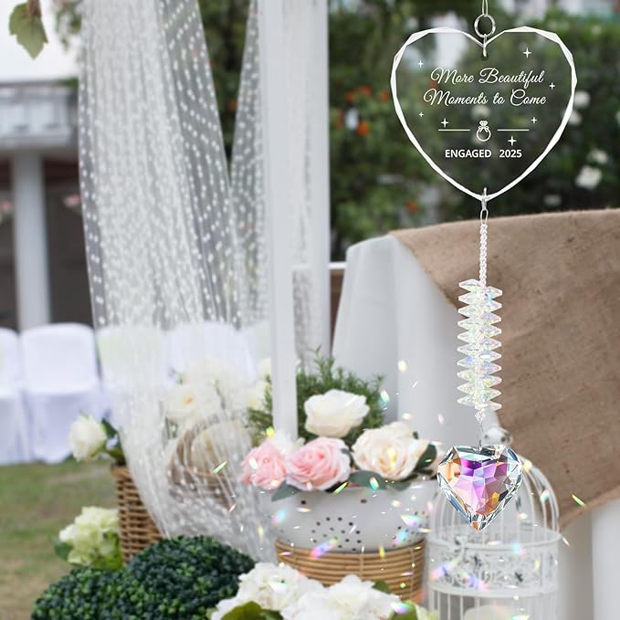 Engagement Gifts for Couples, Crystal Suncatcher for Newly Engaged, Hanging Crystal Gift Ornament, Congratulations Decorations for Friends Just Engaged 2025