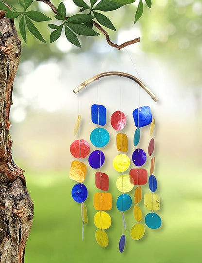 Capiz Wind Chime for Outside – Colorful Shell Windchime Outdoor Mobile Garden Patio Décor Gift 18” Long