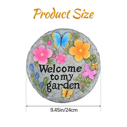 Welcome to My Garden Stepping Stone Outdoor, Butterfly Flower Stone Statue for Garden, Funny Stepping Stone for Yard, Balcony, Patio, Lawn Decorative, Spring in Garden Collection (Butterflies)