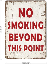 No Smoking Beyond This Point Street Metal Signs Vintage No Rust Safety Man Cave Warning Aluminum Metal Tin Sign for Garden Patio Yard Cafe Pub Home Decor Wall Art Print Poster 12x16 Inch