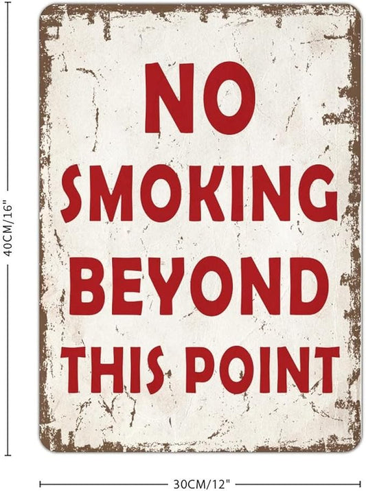 No Smoking Beyond This Point Street Metal Signs Vintage No Rust Safety Man Cave Warning Aluminum Metal Tin Sign for Garden Patio Yard Cafe Pub Home Decor Wall Art Print Poster 12x16 Inch