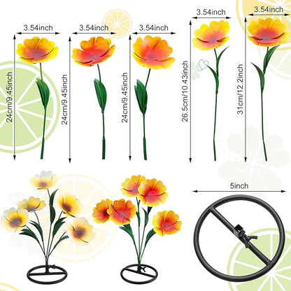 Yaocom 2 Pack Metal Flowers for Outdoor, Decorative Garden Stakes Yard Art, Outdoor Spring Garden Stake Summer Decor Bouquet of Poppy Flower Rustic Handcrafted Items for Lawn Porch Fence(Yellow)