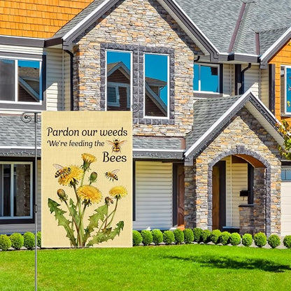 Perfectinsoy Pardon Our Weeds We're Feeding the Bees Garden Flag, No Mow Sign, Pollinator Friendly Garden Sign, Bee Lover Gifts for Gardeners Bee Keepers, Welcome Yard Farmhouse Spring Outdoors Decor