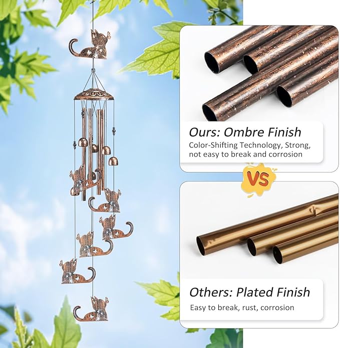 Cat Wind Chimes for Outside,Gardening Gifts for cat Lover，Women，Men，Mom，Birthday Party Decorations,Memorial Gifts,Wind Chimes Outdoors，Indoors,Room,Home,Wall,Garden,Patio,Yard Decor