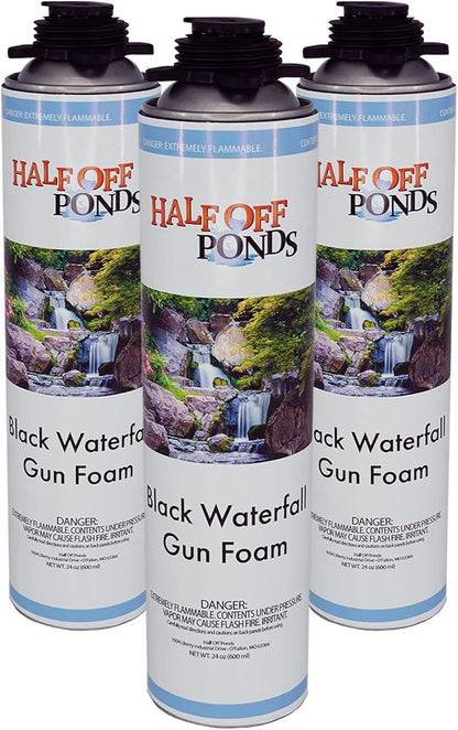 Half Off Ponds Waterfall Gun Foam – 3 Pack Black Expanding Pond Foam Sealant for Koi Ponds, Waterfalls & Landscape Rockwork – 24oz Polyurethane Can for Foam Gun – Outdoor Waterproof Gap Filler