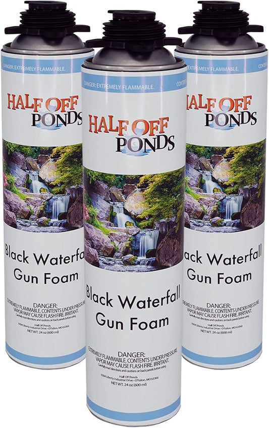 Half Off Ponds Waterfall Gun Foam – 3 Pack Black Expanding Pond Foam Sealant for Koi Ponds, Waterfalls & Landscape Rockwork – 24oz Polyurethane Can for Foam Gun – Outdoor Waterproof Gap Filler