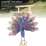 Vibrant Multicolor Peacock Tail Spread Yard Statue, Sturdy Iron Garden Decor for Lawn Patio, Enchanting for Family Friends, Create Nature Ambiance with Bold Statement