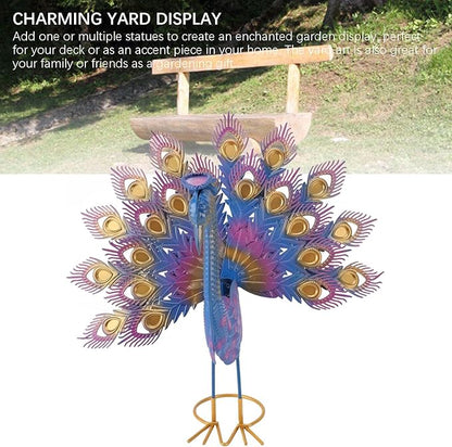 Vibrant Multicolor Peacock Tail Spread Yard Statue, Sturdy Iron Garden Decor for Lawn Patio, Enchanting for Family Friends, Create Nature Ambiance with Bold Statement