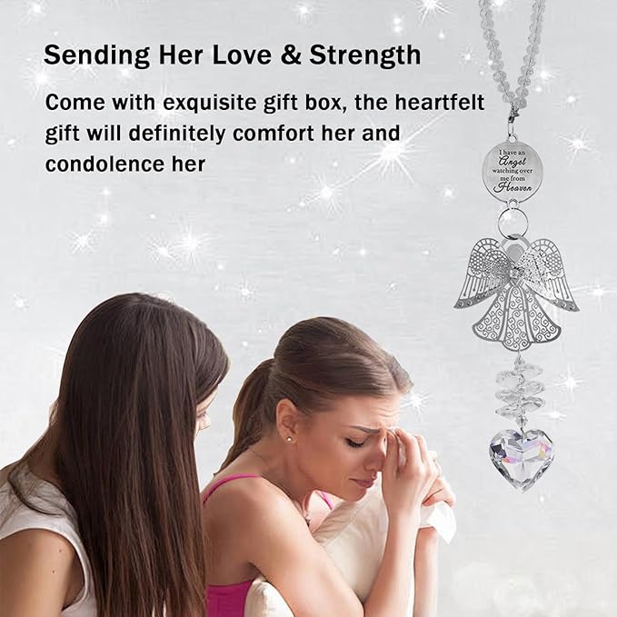 Memorial Suncatcher Sympathy Gift for Loss of Loved One, Angel Bereavement Memorial Car Charm for Loss of Mom, Dad, Husband Condolences Grief Remembrance Gift, Crystal Memorial Ornament Rainbow Maker