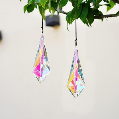 H&D HYALINE & DORA 4.7" AB Coating Crystal Horns Prisms Suncatchers for Windows,Set of 2 Rainbow Maker Hanging Prisms for Wedding Party Christmas Tree Garlands Decoration
