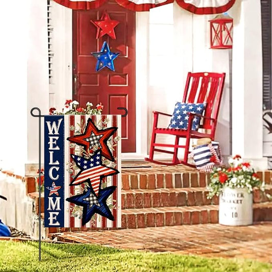 Independence Day 4th of July Garden Flag Burlap 12x18 Inch Double Sided, Patriotic American Stars and Stripes Yard Outdoor Decor DF304