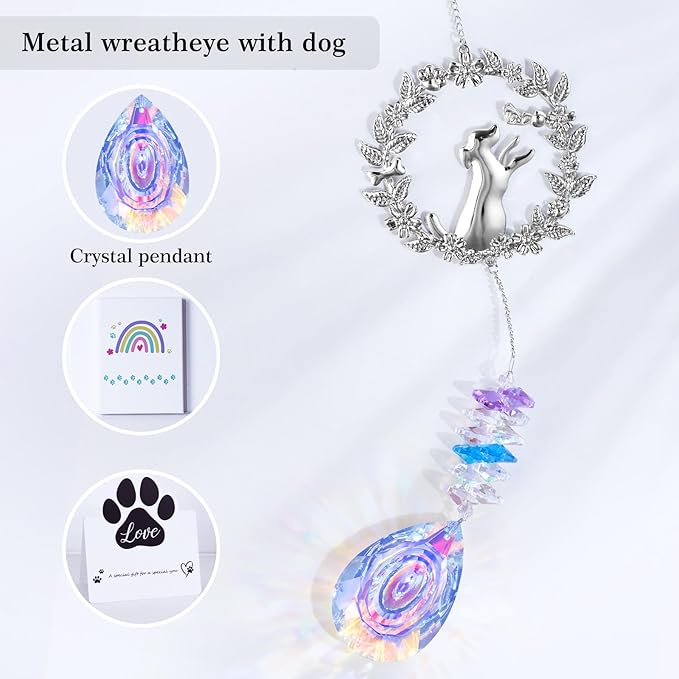 Dog Memorial Gifts for Loss of Dogs Crystal Suncatcher, Pet Memorial Gifts for Dogs, Loss of Dog Sympathy Gift, Bereavement Gift, Hanging Crystals Ornament for Window Rainbow Maker Home Decor