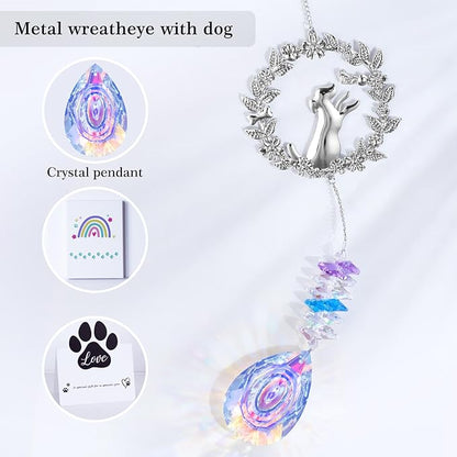 Dog Memorial Gifts for Loss of Dogs Crystal Suncatcher, Pet Memorial Gifts for Dogs, Loss of Dog Sympathy Gift, Bereavement Gift, Hanging Crystals Ornament for Window Rainbow Maker Home Decor